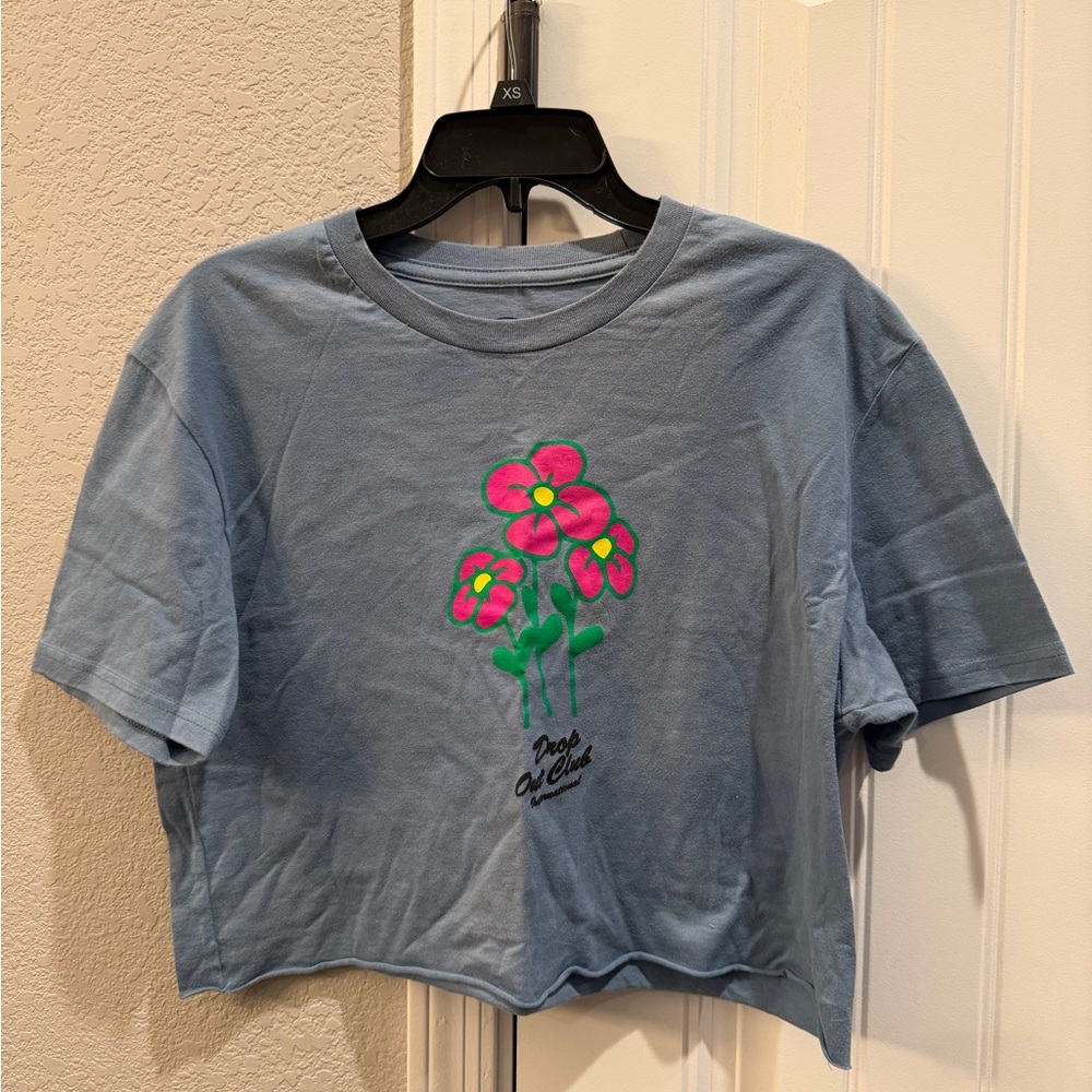 Dropout Cropped Tee with Pink & Green Floral Graphic